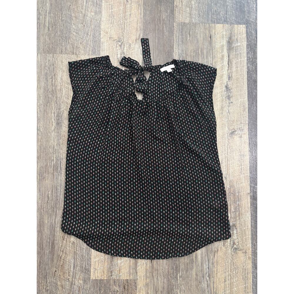 LC Lauren Conrad Black Geometric Diamond Print Tie Neck Sleeveless Blouse Small
